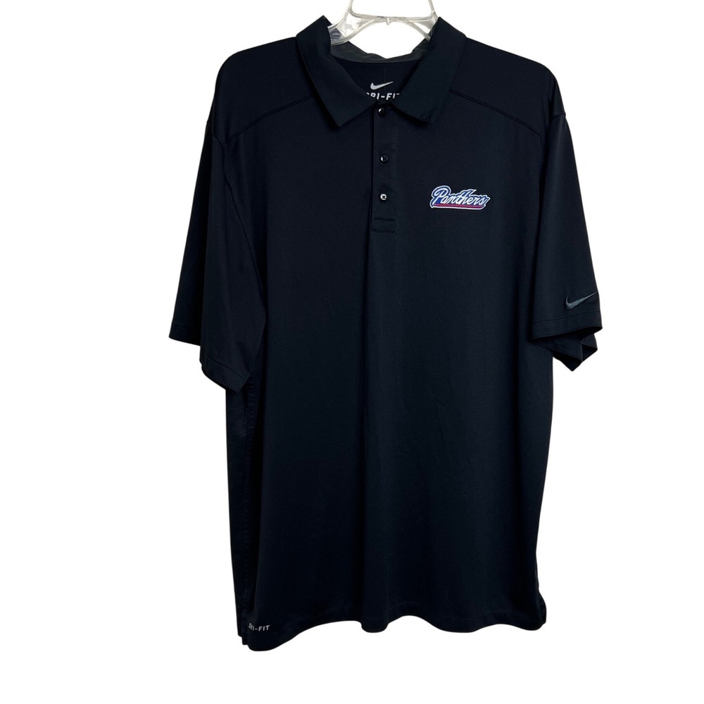 Nike Panthers Polo Mens XL Black Dri-Fit Short‎ Sleeve Golf Shirt Athletic A75